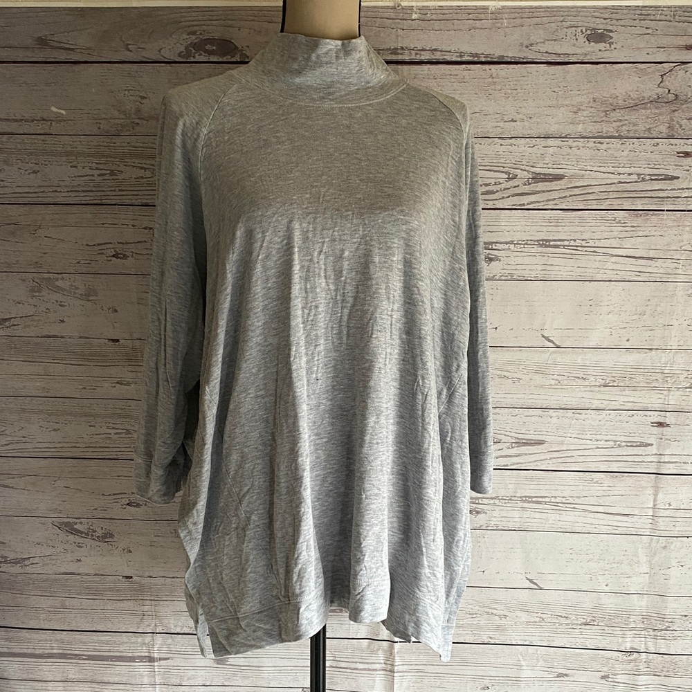 Eileen Fisher Womens Gray Mock Turtleneck Hi-Lo Slit Hem 1/2 Sleeves Tunic Top
